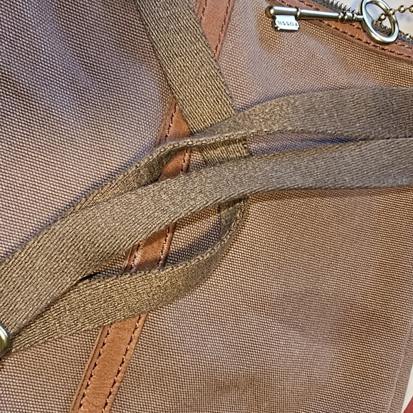 Fossil Erin Canvas & Leather Crossbody Handbag Pink Brown Top Zip - Picture 5 of 13